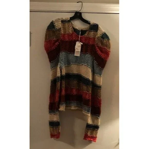 NWT $765 ULLA JOHNSON VIOLETA HAND WEAVED STRIPED MERINO WOOL SWEATER SZ M/L - Picture 9 of 10